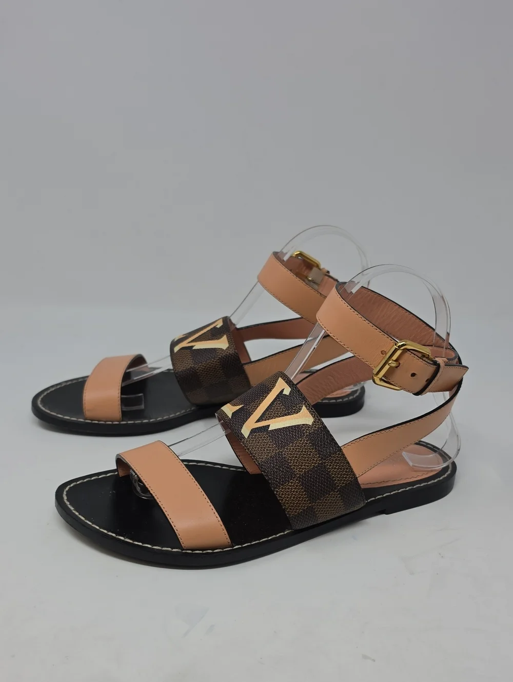 Louis Vuitton Brown and Tan Monogram Check Flat Sandals